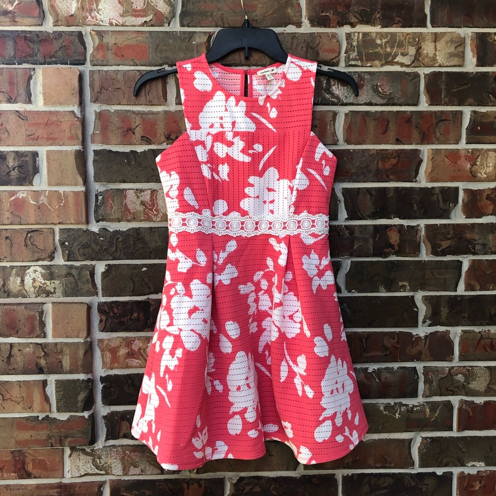 NWT Monteau Girls coral & white Dress Sz 12